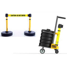 Banner Stakes PL4078 Banner Stakes PLUS Cart Package, 22"-42" Yellow Post, 15 Yellow "Caution-Do Not Enter" Belt image.
