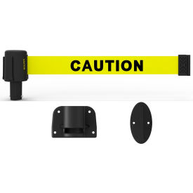 Banner Stakes PL4106-DS Banner Stakes PLUS Wall Mount Retractable Belt Barrier, 15 Yellow Double-Sided "Caution" Belt image.