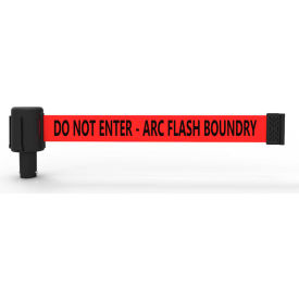 Banner Stakes PL4116 Banner Stakes PLUS Wall Mount Retractable Belt Barrier, 15 Red "Do Not Enter-Arc Flash" Belt image.