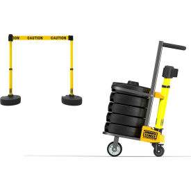 Banner Stakes PL4122 Banner Stakes PLUS Cart Package, 42" Yellow Post, 15 Yellow Double-Sided Belt image.