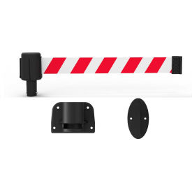 Banner Stakes PL4126 Banner Stakes PLUS Wall Mount Retractable Belt Barrier, 15 Red/White Diagonal Belt image.