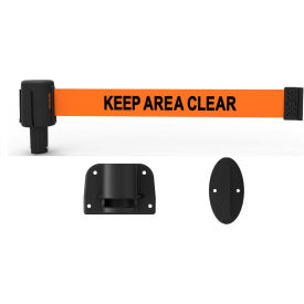 Banner Stakes PL4128 Banner Stakes PLUS Wall Mount Retractable Belt Barrier, 15 Orange "Keep Area Clear" Belt image.