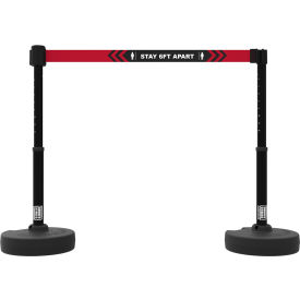 Banner Stakes PL4274 Banner Stakes PLUS Barrier Set X2, Black "Stay 6FT Apart" Banner image.
