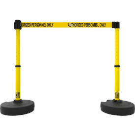 Banner Stakes PL4287 Banner Stakes PLUS Barrier Set X2, 42" Yellow Post, 15 Yellow "Authorized Personnel Only" Belt image.