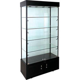 Amko Displays Llc KDWA-002 Lighted Glass Tower Showcase - Fully Assembled - 40"W x 18"D x 73"H - Black image.