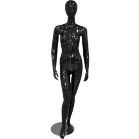 Amko Displays Llc MICHELLE-1Black Female Mannequin - Hands by Side, Right Knee Bent - Gloss Finish, Black image.