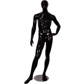 Amko Displays Llc MIKE-3Black Male Mannequin - Left Hand on Hip, Right Leg Sideways - Gloss Finish, Black image.