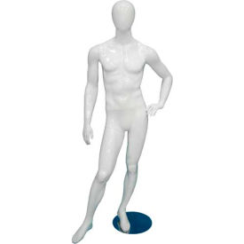 Amko Displays Llc MIKE-3White Male Mannequin - Left Hand on Hip, Right Leg Sideways - Gloss Finish, White image.