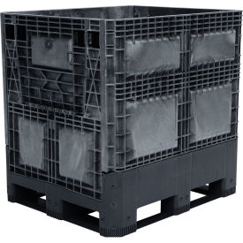 Plastic Collapsible Bulk Container, 48"L x 40"W x 46"H, 1200 lb. Cap, Black view 2