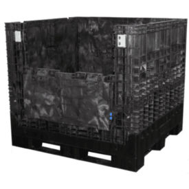 Plastic Collapsible Bulk Container, 48"L x 45"W x 44"H, 2000 lb. Cap, Black view 2