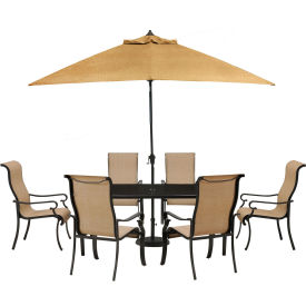 Hanover Brigantine 7 Piece Outdoor Dining Set w/ Glass Top Table & Umbrella