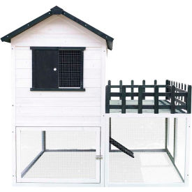 Almo Fulfillment Services Llc HANCC0102-WHT Hanover Elevated Wooden Chicken Coop with Ramp, Planting Area, Wire Mesh Run, Waterproof Roof image.