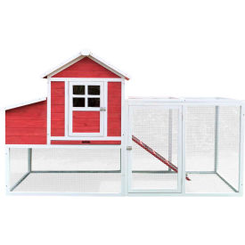 Almo Fulfillment Services Llc HANCC0104-RED Hanover Outdoor Elevated Wooden Chicken Coop with Ramp, Nesting Box, Wire Mesh Run, Waterproof Roof image.