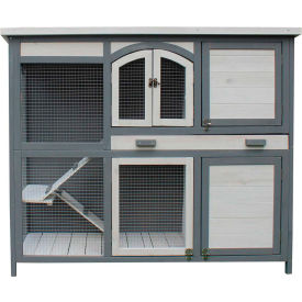 Almo Fulfillment Services Llc HANRH0104-GRY Hanover Outdoor Wooden 2-Story Rabbit Hutch with 2 Ramps, Wire Mesh Run and Removable Tray image.