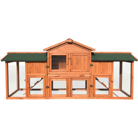Almo Fulfillment Services Llc HANRH0105-CDR Hanover Outdoor Wooden Elevated Rabbit Hutch with Ramp, Run, Waterproof Roof and Removable Tray image.