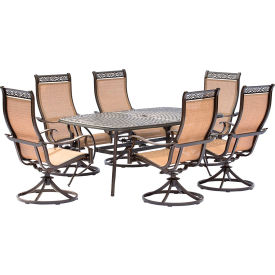 Almo Fulfillment Services Llc MANDN7PCSW-6 Hanover® Manor 7 Piece Patio Dining Set w/ 6 Sling Swivel Rockers & Cast Top Dining Table image.