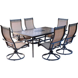 Hanover Monaco 7 Piece Patio Dining Set w/ 6 Sling Swivel Rockers & Tile Top Dining Table