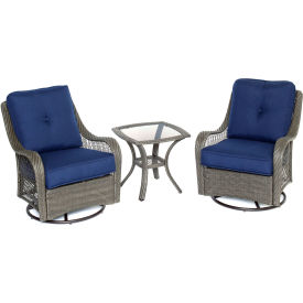 Hanover Orleans 3 Piece Swivel Rocking Chat Set, Navy Blue/Gray