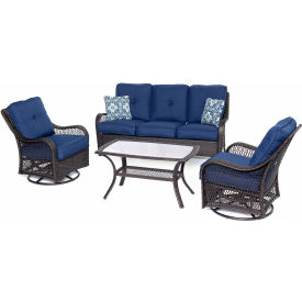 Hanover Orleans 4 Piece All Weather Patio Set, Navy Blue/French Roast
