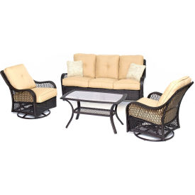 Hanover Orleans 4 Piece All Weather Patio Set, Sahara Sand/French Roast