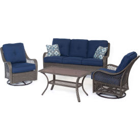 Almo Fulfillment Services Llc ORLEANS4PCSW-G-NVY Hanover® Orleans 4 Piece All Weather Patio Set, Navy Blue/Gray image.