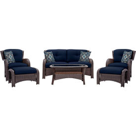 Hanover® Strathmere 6 Piece Woven Deep Seating Set Navy Blue