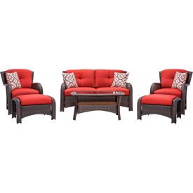Almo Fulfillment Services Llc STRATHMERE6PCRED Hanover® Strathmere 6 Piece Wicker Patio Set, Crimson Red image.