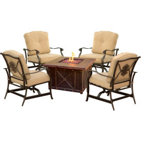 Almo Fulfillment Services Llc SUMMRNGHT5PCTAN Hanover® Summer Nights 5 Piece Conversation Set w/ Durastone Fire Pit, Natural Oat image.