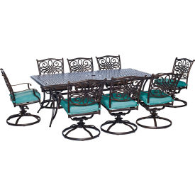 Hanover Traditions 9 Piece Dining Set w/ Square Cast Top Dining Table & 8 Swivel Rockers