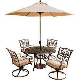 Hanover Traditions 5 Piece Outdoor Dining Set w/ Swivel Chairs & Umbrella Table