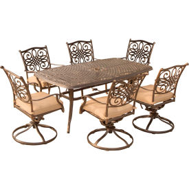 Hanover Traditions 7-Piece Patio Dining Set w/ Cast-Top Dining Table & 6 Cushioned Swivel Rockers
