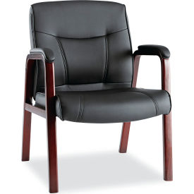 Alera Furniture ALEMA43ALS10M Alera® Madaris Series Bonded Leather Guest Chair w/Wood Trim Legs, Black w/Mahogany Base image.