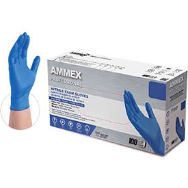 Ammex Corp ACNPF44100 Ammex® Disposable Nitrile Exam Gloves, Powder Free, M, Blue, 100/BX image.