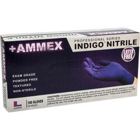 Ammex Corp AINPF46100 Ammex® AINPF Textured Medical/Exam Nitrile Gloves, Powder-Free, Indigo, Large, 100/Box image.