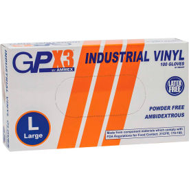 Ammex Corp GPX344100 Ammex® GPX3 Industrial Grade Vinyl Gloves, 3 Mil, Powder-Free, Medium, Clear, 100/Box image.
