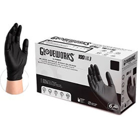 Gloveworks® Disposable Nitrile Exam Gloves Powder Free XXL Black Pack of 1000