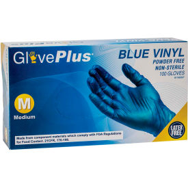 Ammex Corp IVBPF48100 Ammex® GlovePlus Industrial Grade Vinyl Gloves, 4 Mil, Powder-Free, XL, Blue, 100/Box, image.