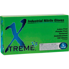 Ammex Corp X348100 Ammex® X3 Xtreme Industrial Grade Disposable Nitrile Gloves, Powder-Free, Blue, XL, 100/Box image.