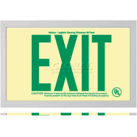 American Permalight Inc 600126 Rigid Plastic Green Exit Sign Inside Silver-Colored Brushed Aluminum Frame image.