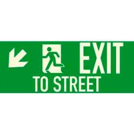 American Permalight Inc 86-60237F Photoluminescent Exit To Street "Left Down" NYC Mea-Listed Aluminum Sign image.
