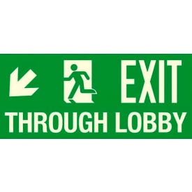 American Permalight Inc 86-60327F Photoluminescent Exit Through Lobby "Left Down" NYC Mea-Listed Aluminum Sign image.