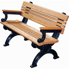 Polly Products ASM-CB4BA-01-BK/CD Polly Products Cambridge 4 Backed Bench w/ Arms, Cedar Bench/Black Frame image.