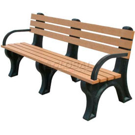 Polly Products ASM-EM6BA-02-BK/BN Polly Products Econo Mizer 6 Backed Bench w/ Arms, Brown Bench/Black Frame image.
