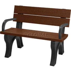 Polly Products Traditional 4' Backed Bench w/ Arms, Brown Bench/Black Frame