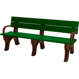Polly Products Traditional 6' Backed Bench w/ Arms, Green Bench/Brown Frame