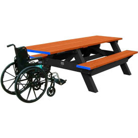 Polly Products ASM-DPTHA-03-BK/CD Polly Products Deluxe 8 Picnic Table, ADA Compliant, Cedar Top/Black Frame image.