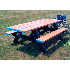 Polly Products ASM-SPT2HA-03-BK/CD Polly Products Standard 8 Picnic Table, Both Ends, ADA Compliant, Cedar Top/Black Frame image.