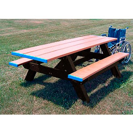 Polly Products ASM-SPT2HA-03-BN/CD Polly Products Standard 8 Picnic Table, Both Ends, ADA Compliant, Cedar Top/Brown Frame image.