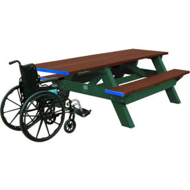 Polly Products ASM-SPTHA-03-GN/BN Polly Products Standard 8 Picnic Table, One End, ADA Compliant, Brown Top/Green Frame image.