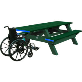 Polly Products ASM-SPTHA-03-GN/GN Polly Products Standard 8 Picnic Table, One End, ADA Compliant, Green Top/Green Frame image.